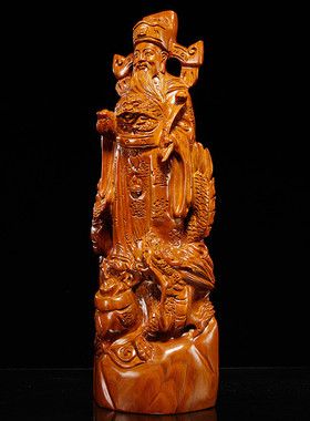 花梨木雕财神爷腾龙摆件红木像聚宝盆财神爷家居装饰店铺开业送礼