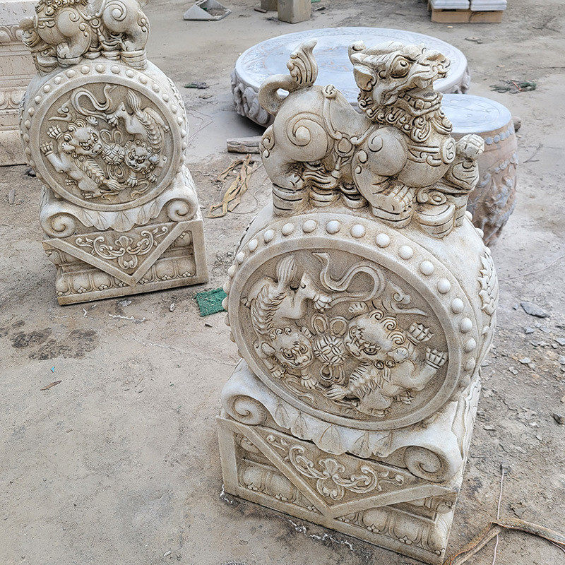 适用石雕门墩石鼓一对门口大象石墩家用青石麒麟别墅看门石摆件