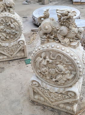 适用石雕门墩石鼓一对门口大象石墩家用青石麒麟别墅看门石摆件