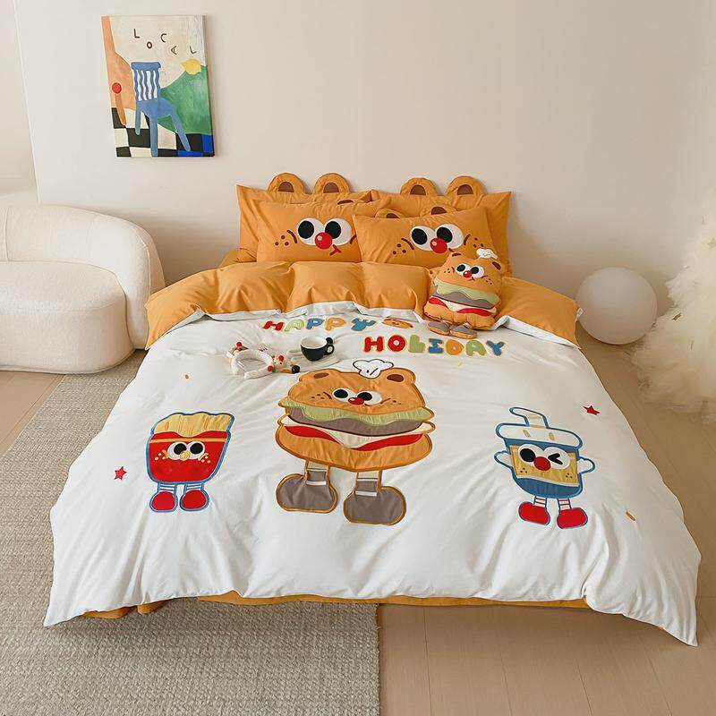 24新款全棉绣花四件套高端可爱水洗棉立体元气亲子床品