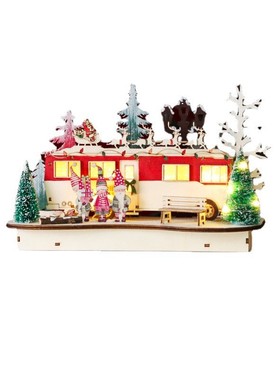 新款led发光木质摆件圣诞旅游巴士家庭聚会客厅桌面装饰摆件