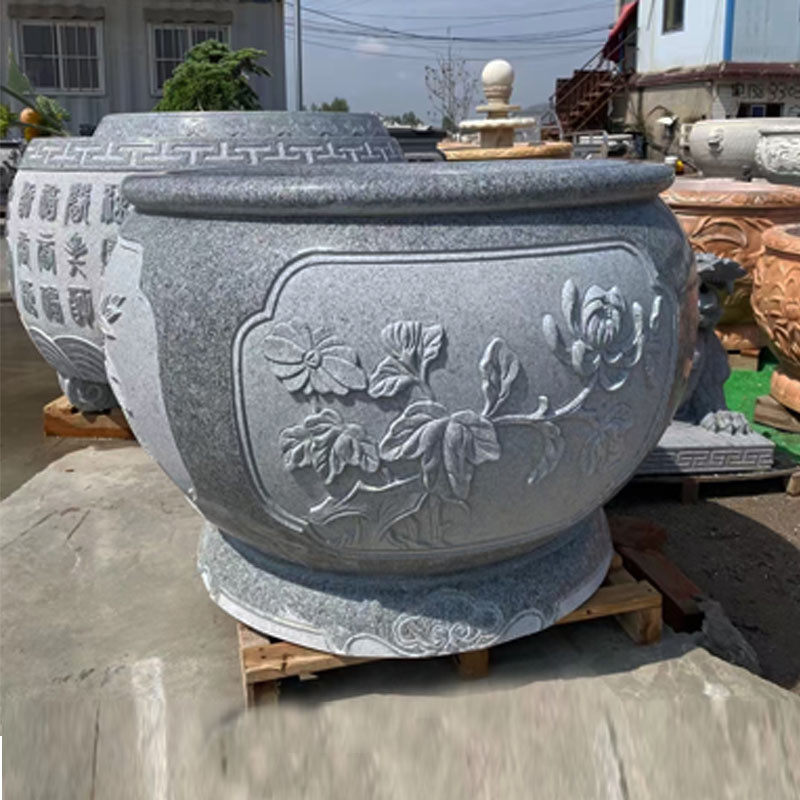 石雕鱼缸花岗岩水缸花盆福寿大理石荷花鱼缸别墅庭院园林摆件