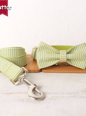 厂家牵引绳新款格子狗圈宠物销售狗圈套装配蝴蝶结udc-106