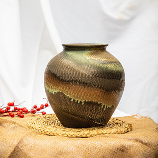 新中式手工花器粗陶多肉花盆摆件陶瓷花盆陶罐瓦罐插干花陶罐