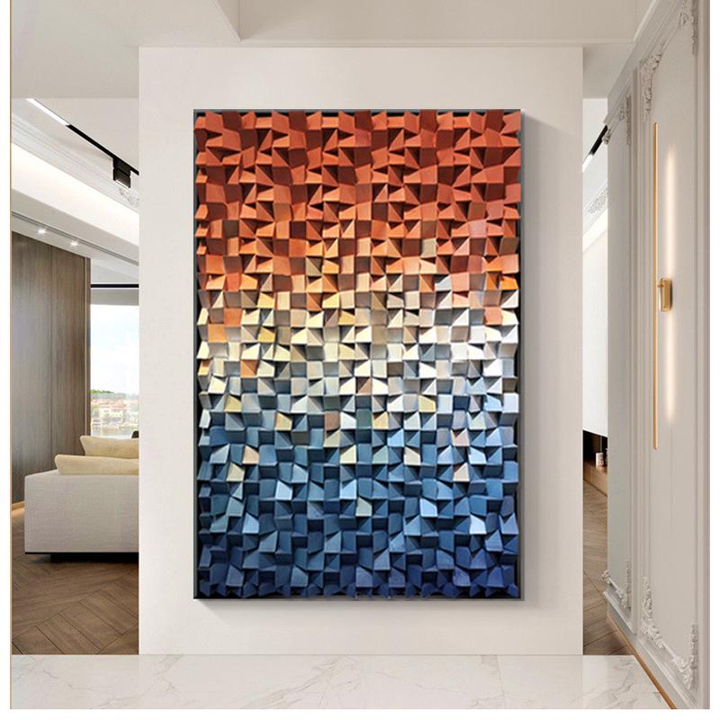 后现代样板房酒店玄关装饰画木头装置艺术挂画走廊落地工艺实物画