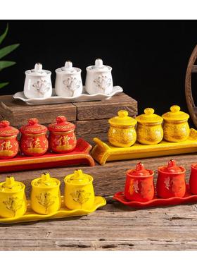 圣水杯陶瓷套装白色莲花供水杯净水杯白瓷供佛佛堂水杯佛具摆件