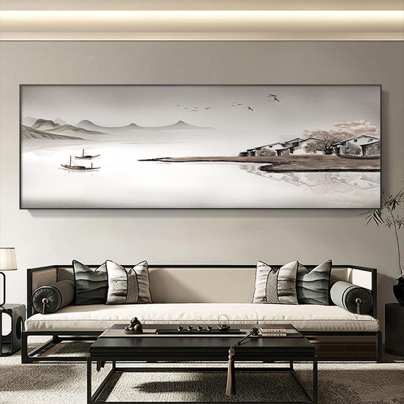 山水画卧室禅意水墨画新中式客厅挂画沙发背景墙装饰画办公室茶室