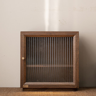 茶台桌面边角柜带灯茶叶防尘实木收纳柜茶具胡桃木小柜子储物柜