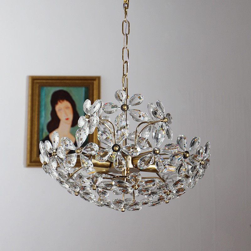 热销复古女孩公主儿童美式法式客厅吊灯餐厅卧室轻奢水晶灯具花朵