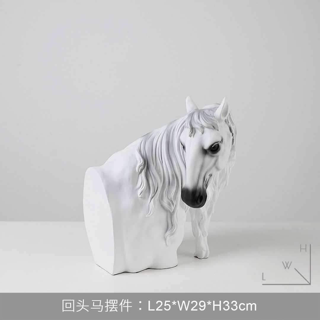 雕塑摆件现代创意白色马头树脂动物北欧玄关样板房客厅书房装饰品图片