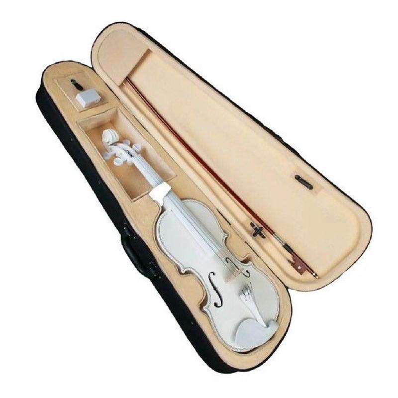 Acoustic White Violin Fiddle Set， Full Size Maple Spruce