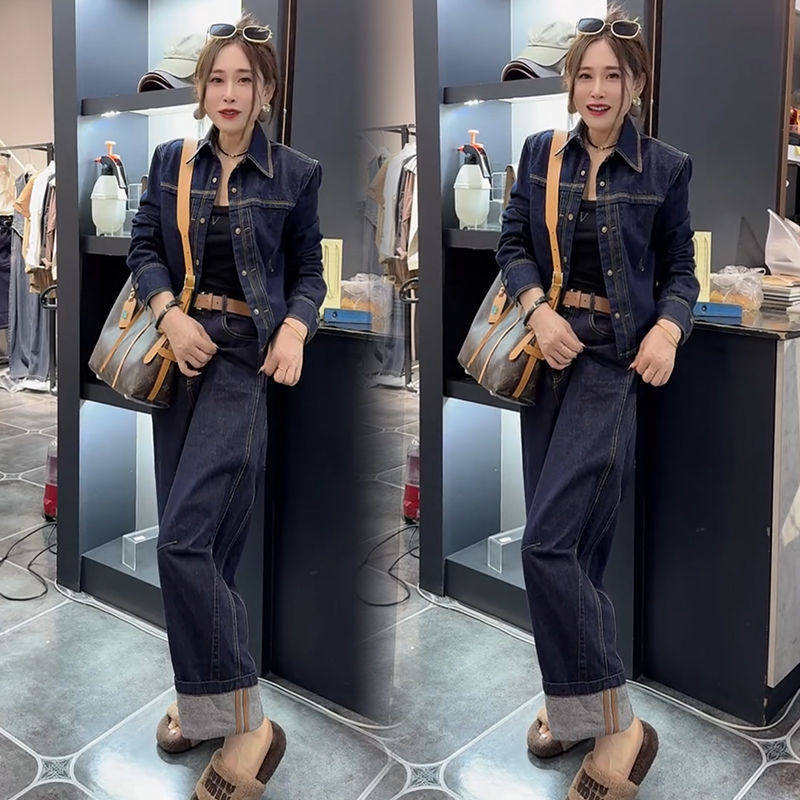 2024洋气牛仔套装女秋季时尚宽松大码韩版气质显瘦网红两件套