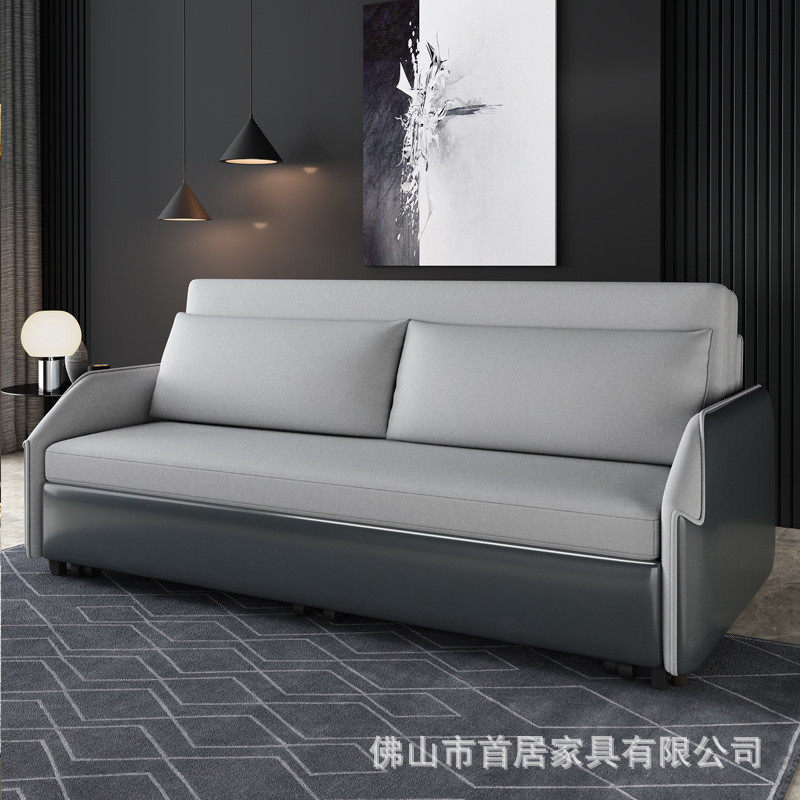 30款皮布结合可折叠沙发床简约实木多功能两用卧坐储物小户型双人