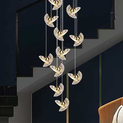 现代简约楼梯吊灯别墅公寓复式楼led长吊灯旋转中空楼梯间灯具