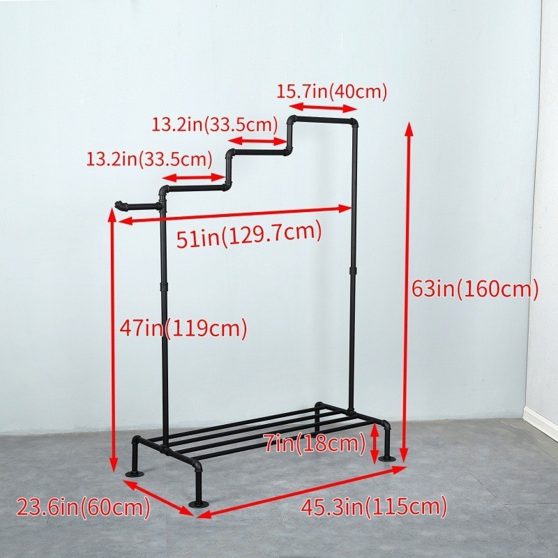 批发龙门架可移动落地衣架水管晾衣架单杆加厚铁艺服装架子带滑轮