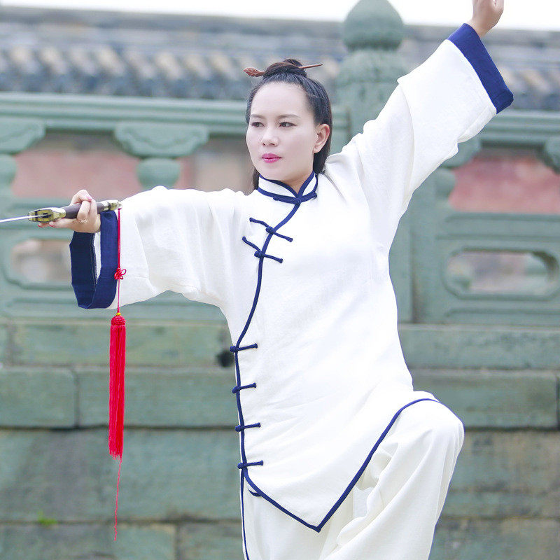 武农春季太极服女斜领亚麻练功表演武术服晨练太极服装批发