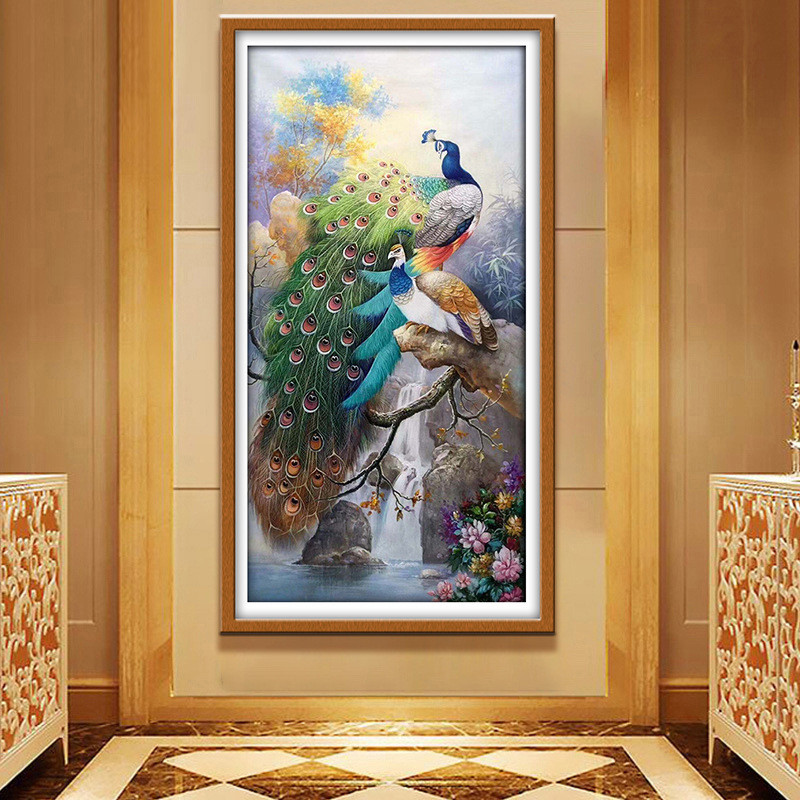 热销钻石画新款钻石绣十字绣客厅孔雀吉祥如意幸福美满竖版点贴钻