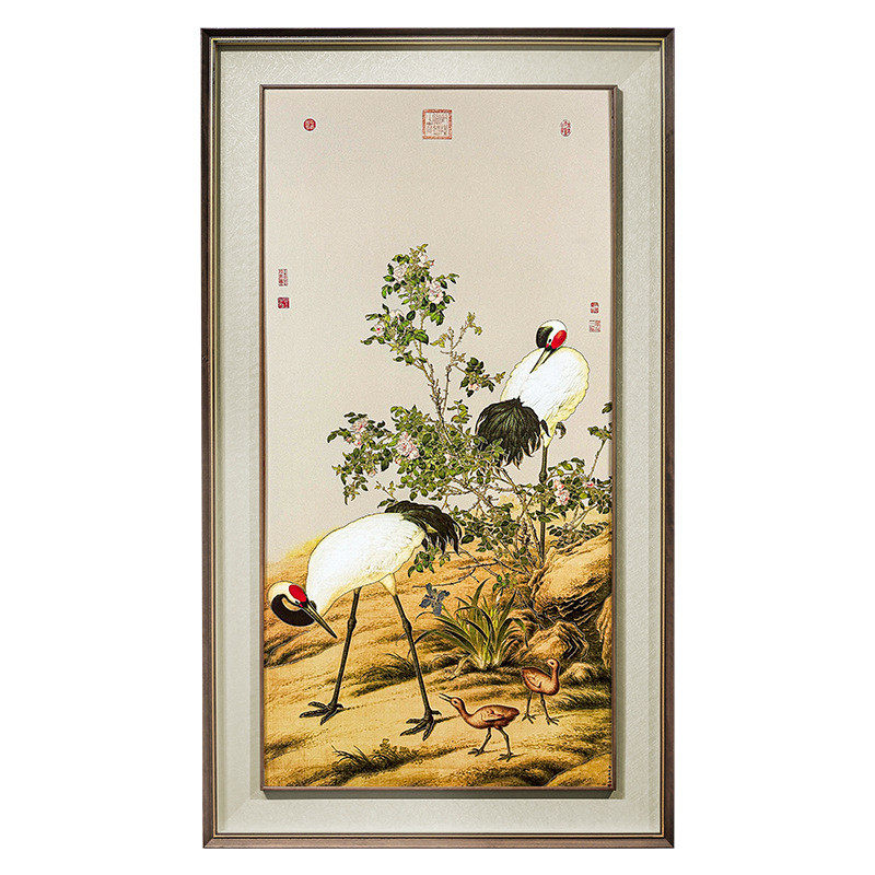 郎世宁挂画花荫双鹤办公室装饰画画 书房铜板 天长地久吉祥铜壁画