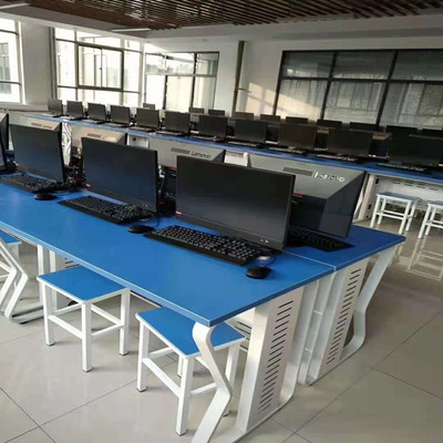 学校机房微机室电脑桌培训班桌考试桌活动实践桌单人双人六边形