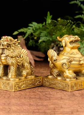 纯 黄铜貔貅摆件皮丘纯铜招财聚财黄铜客厅风水办公室