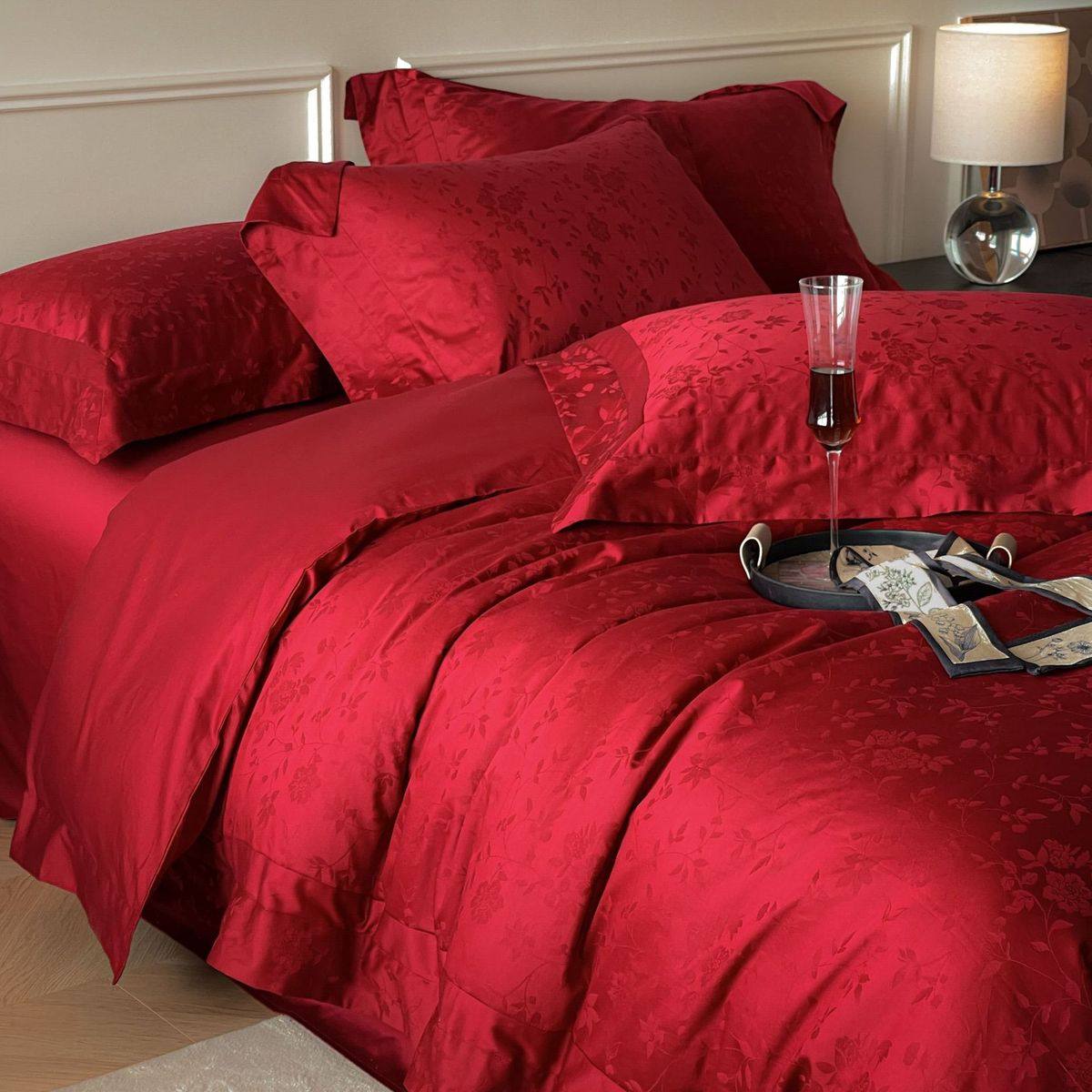 轻奢结婚四件套全棉喜庆大红色婚房婚嫁婚房高端被套床上用品,床上用品,床品套件/四件套/多件套,淘宝优惠券,粉丝福利购,淘宝优惠卷
