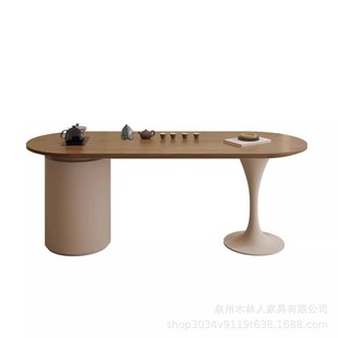 奶油风家用茶桌网红泡茶桌书桌茶桌一体原木风实木茶桌椅组合茶台