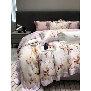 9wor小清新美式 100s兰精印花冰丝天丝四件套被套床单裸睡丝滑床上