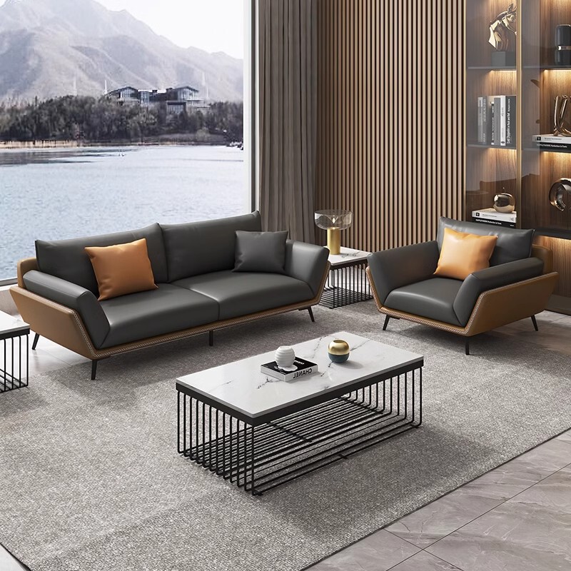 热销会客简约现代接待办公室沙发洽谈单人三人位商务办公沙发茶几