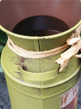 美式乡村风复古做锈迹旧铁皮插花器丰收田园麻绳南瓜栗子花瓶