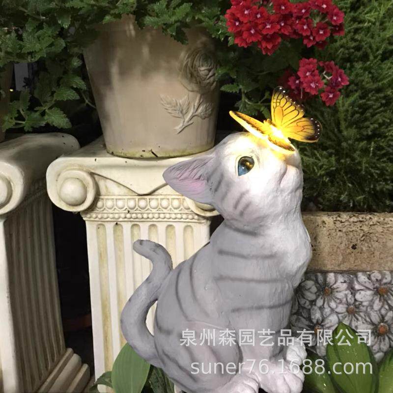 猫动物太阳能灯树脂工艺品阳台花园庭院布置树脂户外创意夜灯雕像