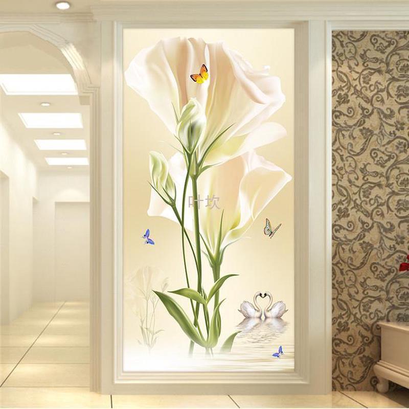 y禊33d立体郁金香玄关壁画客厅电视背景墙墙布过道走廊影视墙壁纸