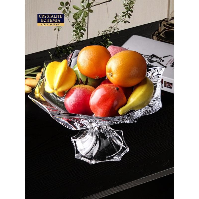 热销捷克时尚bohemia水晶玻璃高脚果盘干果原装进口水果盘果盆果