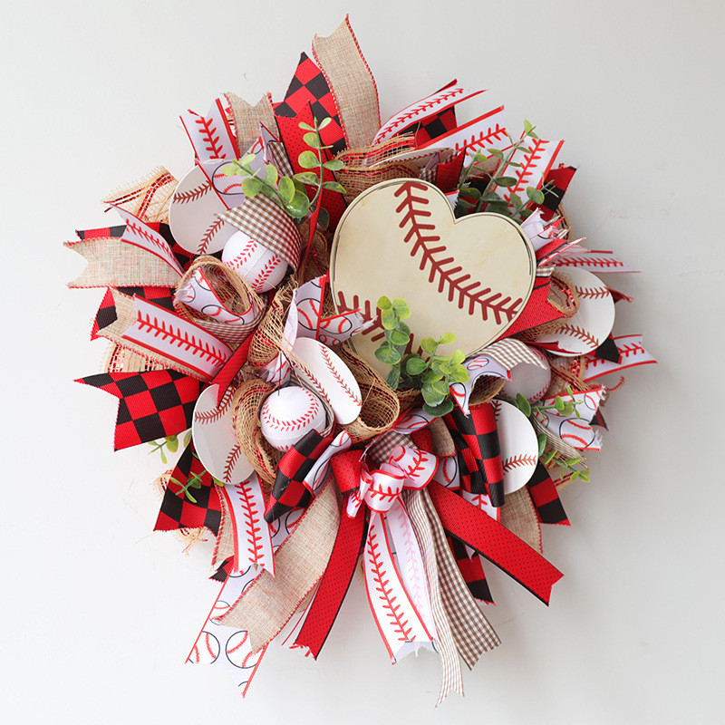 批发仿真花壁挂家庭装饰花环爱心木挂木牌花环棒球门挂