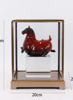高级感软装展厅书房博物架铜马摆件玻璃罩子防尘罩大理石展示盒框