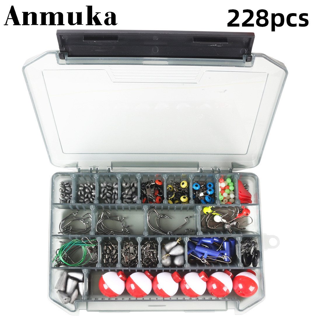 钓228件钓鱼小配件套装球形浮漂路亚海钓矶热卖转环曲柄钩