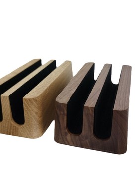 双槽橡木黑胡桃木电脑支架木制品双槽电脑展架摆放