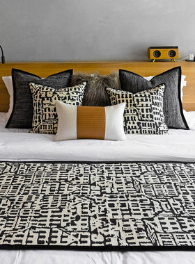 热销ug73黑白色系家用靠枕床尾巾现代简约酒店民宿软装布艺靠包床