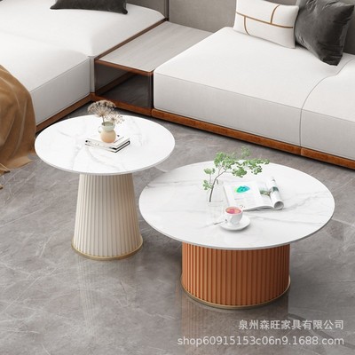 2022新款客厅圆形茶几台面茶几小户型阳台可移动家用客厅大理石