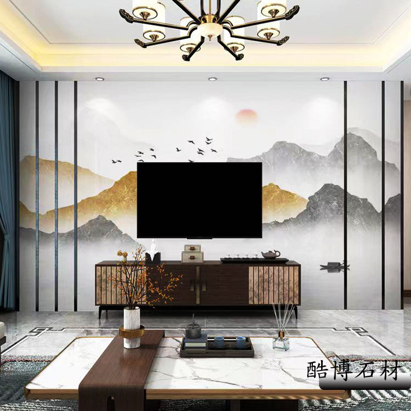 平面大板瓷砖板电视背景墙客厅岩电视墙石材石纹拼花别墅内墙砖