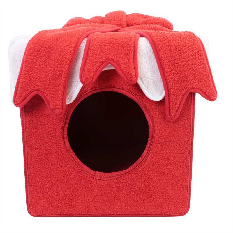 封闭猫窝圣诞房子冬季保暖猫窝深度睡眠窝博美小型犬狗房子猫窝