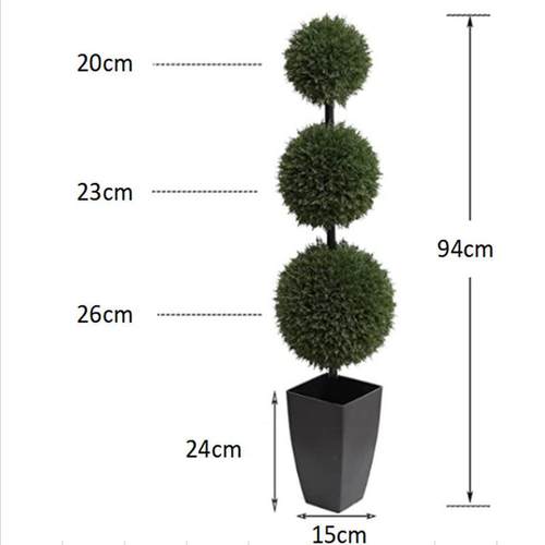 仿真圆球形圆型黄杨木柏叶松针人造盆栽三重球树客厅室外装饰摆件