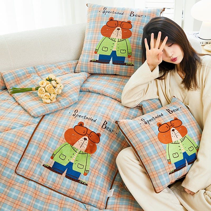 全棉双层纱抱枕被子两用汽车上靠垫办公室午休折叠纯棉空调夏凉被,居家布艺,抱枕被,淘宝优惠券,粉丝福利购,淘宝优惠卷