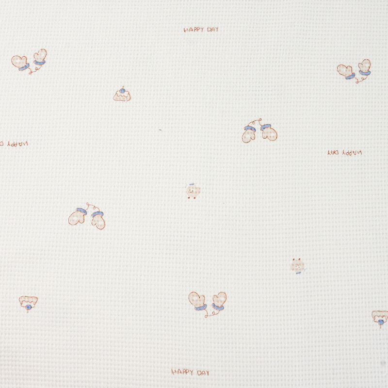 精梳棉华夫格针织布童格威化格磨毛布印花婴华夫家居服套装面料