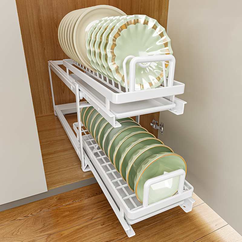 热销厨房抽拉碗碟架橱柜内拉篮抽屉式碗架放碗盘子收纳沥水置物架