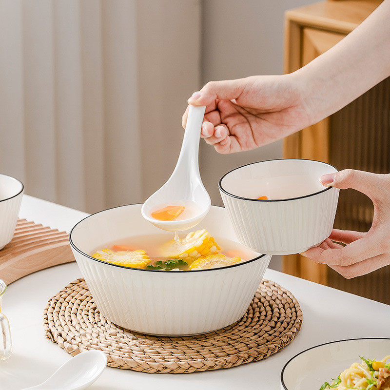 x1aw竹木本记装碗碟10头套陶瓷餐具家用碗盘筷勺组合米饭碗汤碗