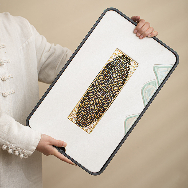 热销陶瓷长方形排蓄双用小茶盘茶托盘简约干泡茶台日式小型沥水茶