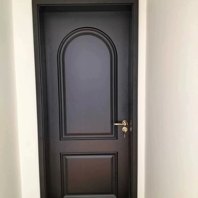 黑色法式复古卧室门室内门烤漆木门圆弧拱形门实木门黑色美式房门
