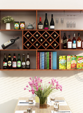 m204批发悬挂式酒架酒柜墙上置物架餐厅吧台实木简约壁挂墙壁装饰