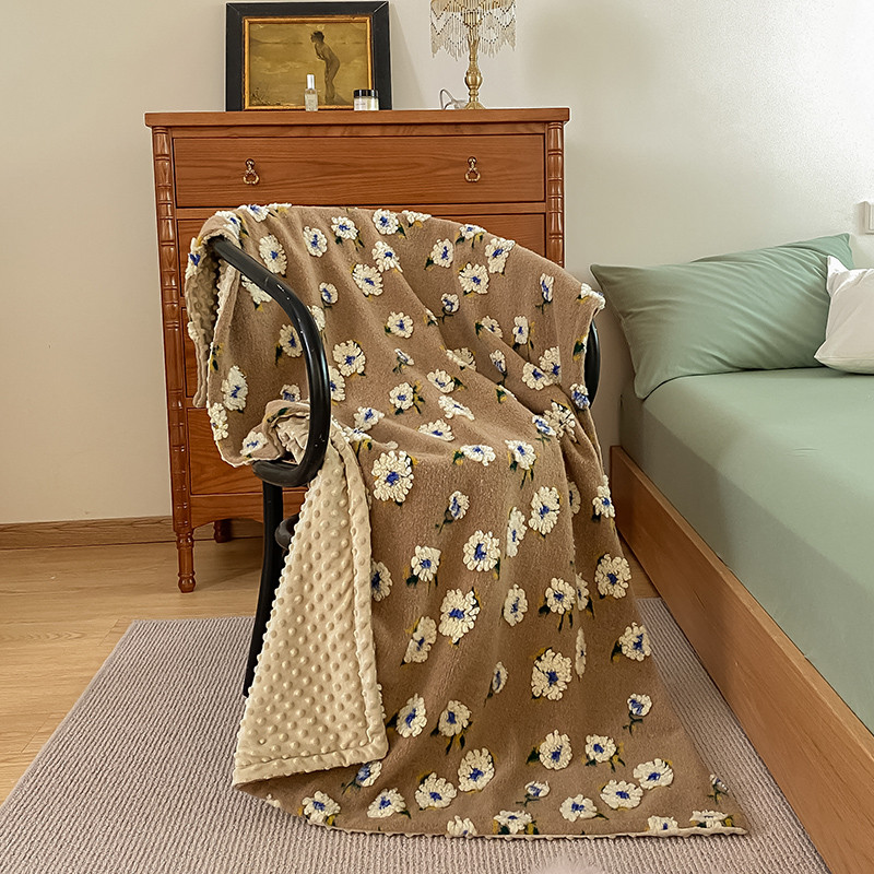 86m0ins风盖毯冬季毛毯羊毛绒豆豆毯小毯子小雏菊单人午睡毯珊瑚