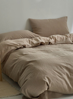 丨侘寂风日系空气层大提花黑色纯黑简约床上用品水洗棉四件套